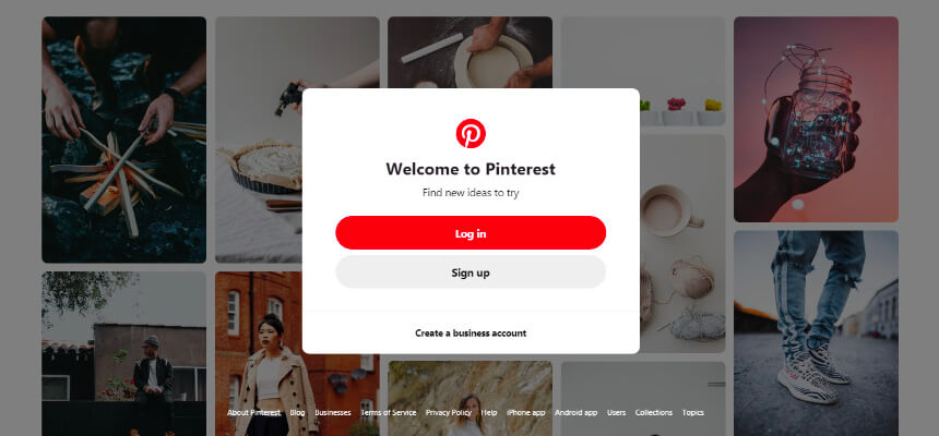 Pinterest home page